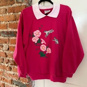 Vintage 1990s Morning Sun Hummingbird & Morning Glory Sweater Crewneck Size XXL